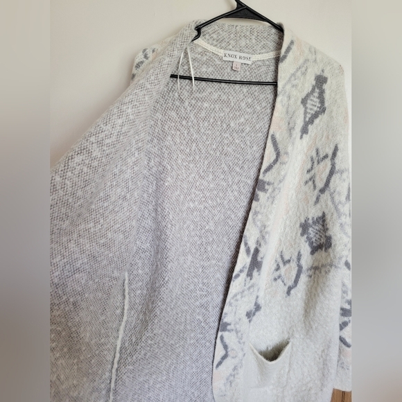 Knox Rose Women's Cream Open Front Long Sleeve Knit Cardigan Sweater Size Large - Picture 4 of 6